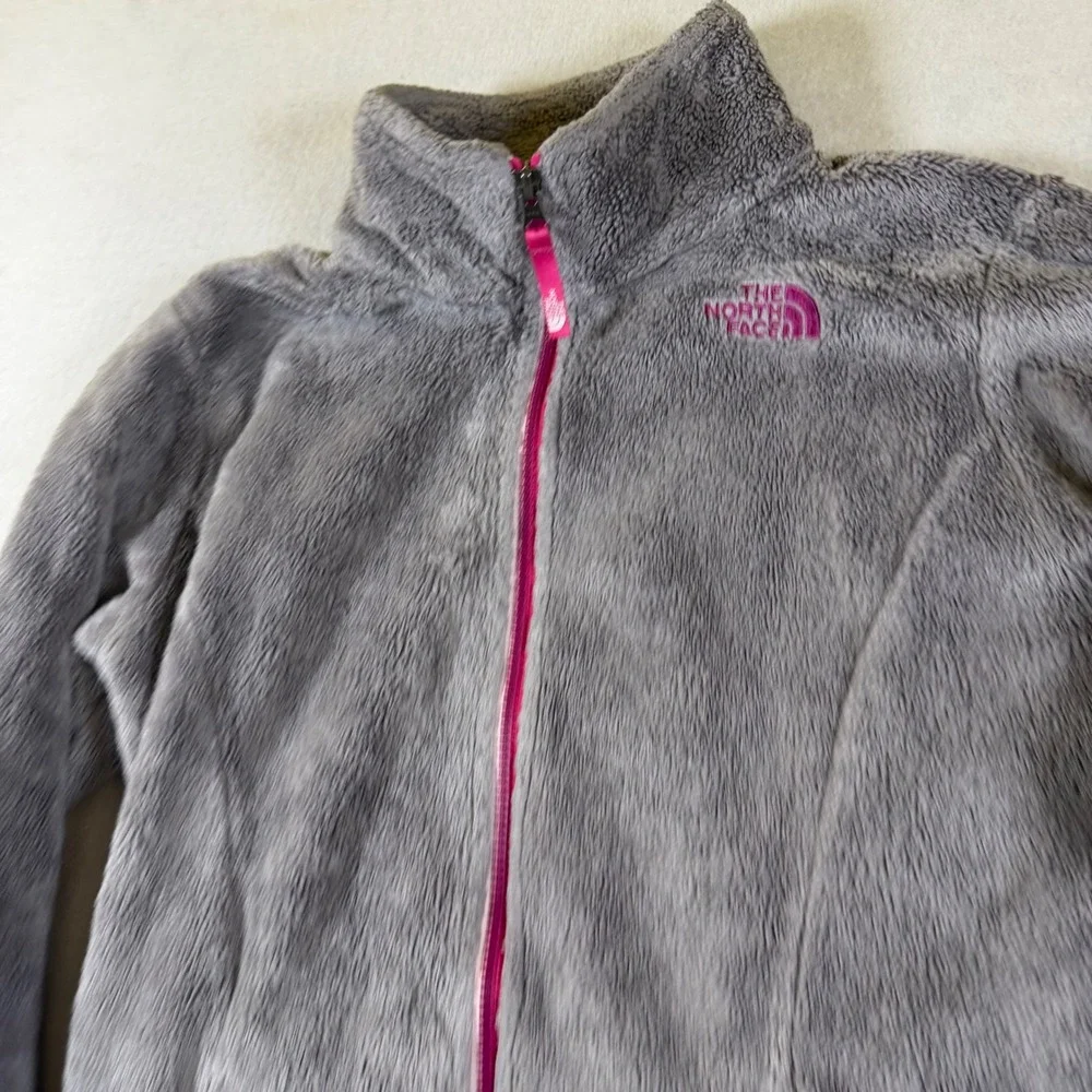 The North Face Girls XL 18 Grey Osito High Pile Full Zip Fleece Jacket Pink Trim